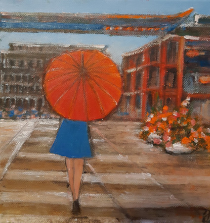 Procházka se slunečníkem, 20x20 cm, Cena: 1500,- Kč